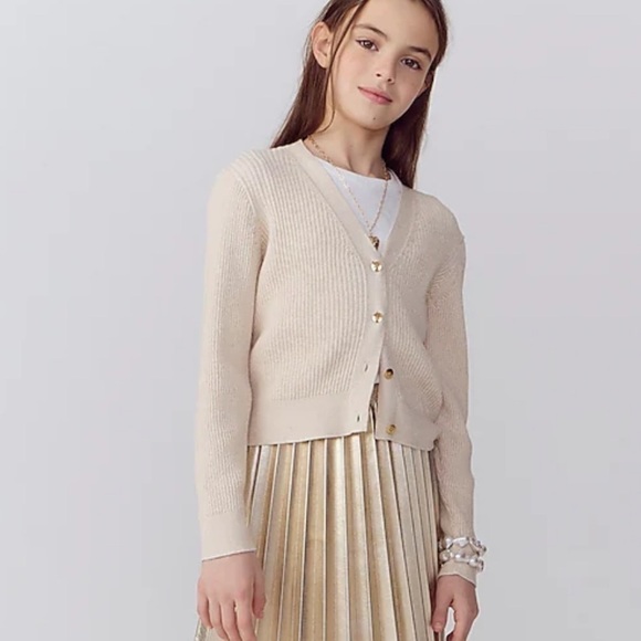 J crew Girls' cropped V-neck cardigan sweater with Lurex® metallic threads - Picture 1 of 7
